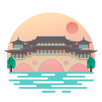 成都九眼桥旅游建筑扁平元素