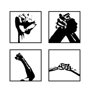 黑色剪影握拳加油胜利团结版画