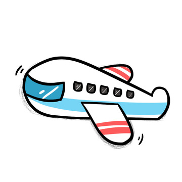卡通蓝红白飞机手绘图