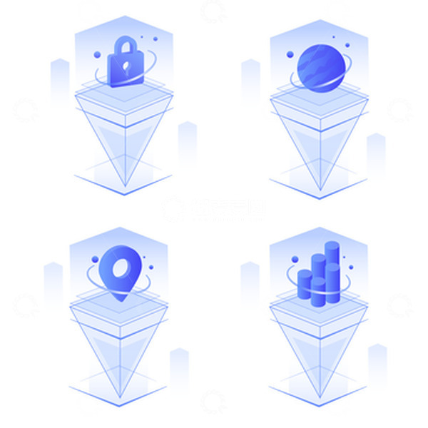 源文件下载【趣麦麦图】科技2.5D安全线条坐标装饰插画