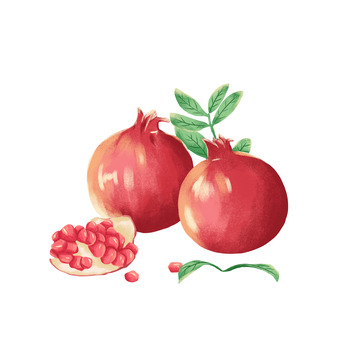 红色水彩清新石榴秋分水果手绘