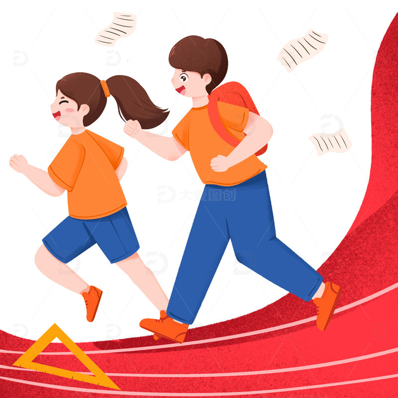 源文件下载【趣麦麦图】手绘在跑道上奔跑的男女学生免抠元素