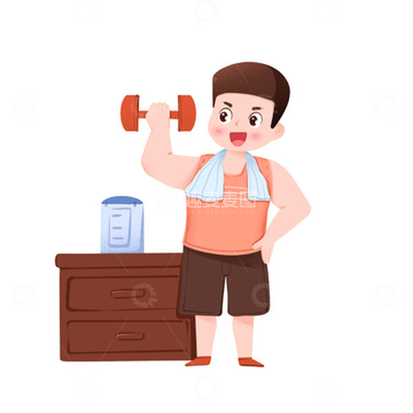 源文件下载【趣麦麦图】男子拿着健身器材锻炼健身免抠元素