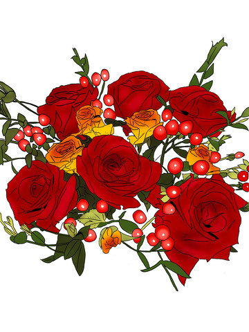 手绘玫瑰花束