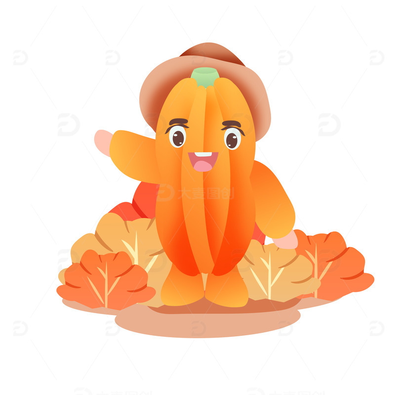 矢量手绘秋天卡通南瓜拟人装饰元素