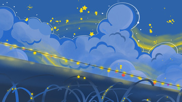 蓝色卡通手绘夜晚清爽的风秋日手绘背景