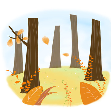 橘色小清新秋天秋分森林手绘图