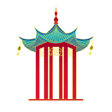 手绘卡通国潮中式复古凉亭古建筑元素中国风