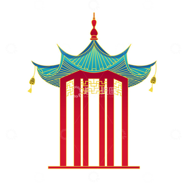 源文件下载【趣麦麦图】-手绘卡通国潮中式复古凉亭古建筑元素中国风
