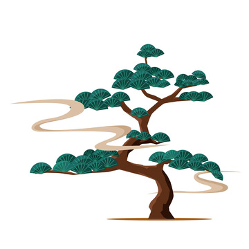 绿色中国风松树国潮手绘图