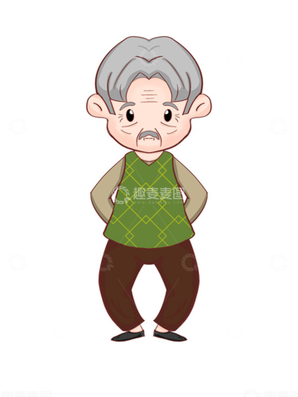 源文件下载【趣麦麦图】绿色衣服卡通背手老大爷重阳手绘元素