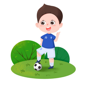 手绘练习足球运动的男孩人物元素