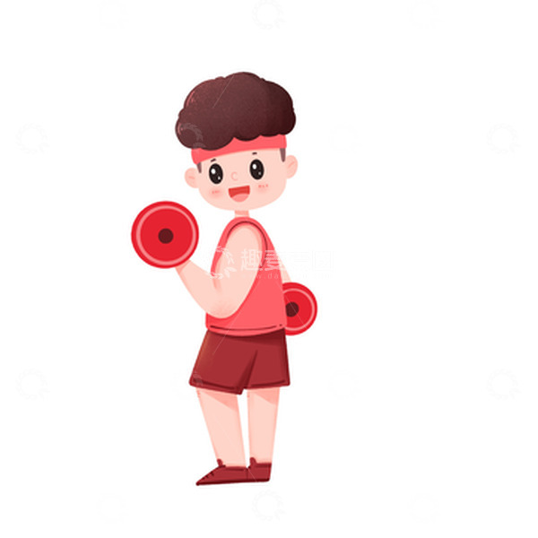 源文件下载【趣麦麦图】手绘男孩健身拉哑铃锻炼