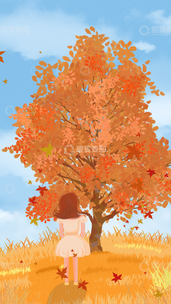 源文件下载【趣麦麦图】橙色扁平风落叶秋天秋分手绘背景