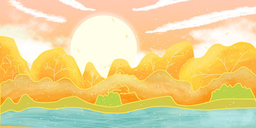 国潮风简约金黄二十四节气秋分手绘背景