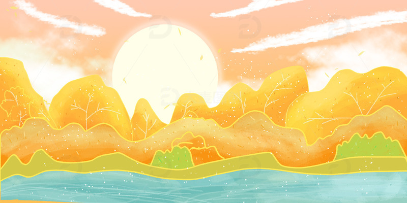 源文件下载【趣麦麦图】国潮风简约金黄二十四节气秋分手绘背景