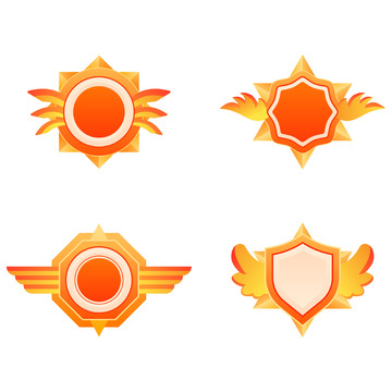 红橙渐变色带翅膀的盾牌标签