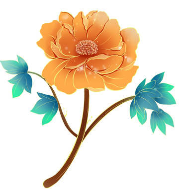 国庆橘色牡丹花国潮风