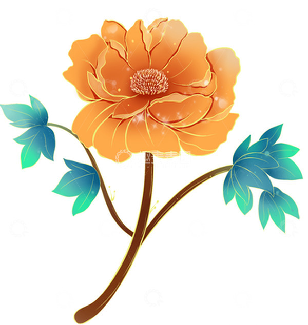 源文件下载【趣麦麦图】国庆橘色牡丹花国潮风