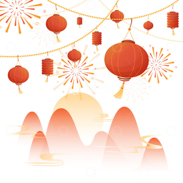 源文件下载【趣麦麦图】中国风国庆烟花灯笼节日庆典祥云装饰