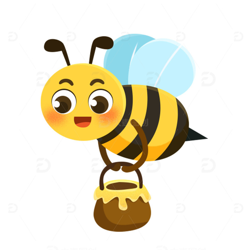 黄色可爱小蜜蜂采蜜卡通手绘插画