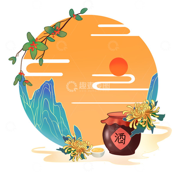 源文件下载【趣麦麦图】国潮风重阳节节日素材