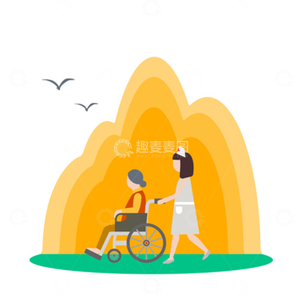 源文件下载【趣麦麦图】重阳节关爱老人护工手绘卡通元素