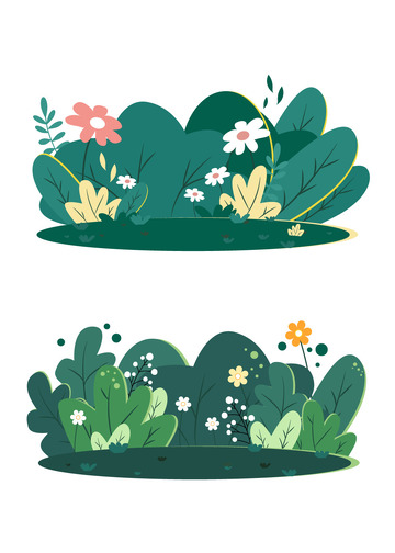 绿色植物鲜花草丛树灌木扁平化装饰插画
