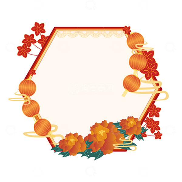 源文件下载【趣麦麦图】国庆节国潮风牡丹灯笼装饰边框