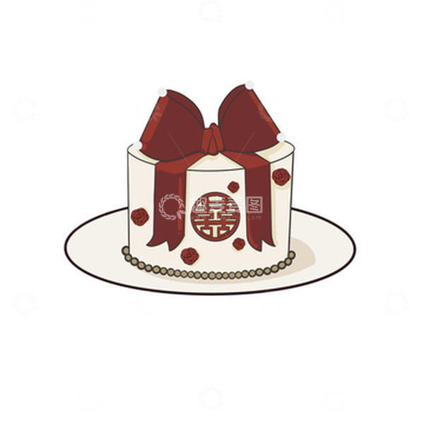 源文件下载【趣麦麦图】红色婚礼卡通蝴蝶结蛋糕手绘图