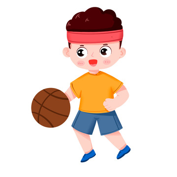 卡通手绘男孩练习篮球运动免抠元素