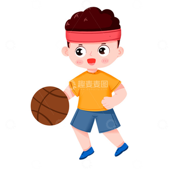 源文件下载【趣麦麦图】卡通手绘男孩练习篮球运动免抠元素