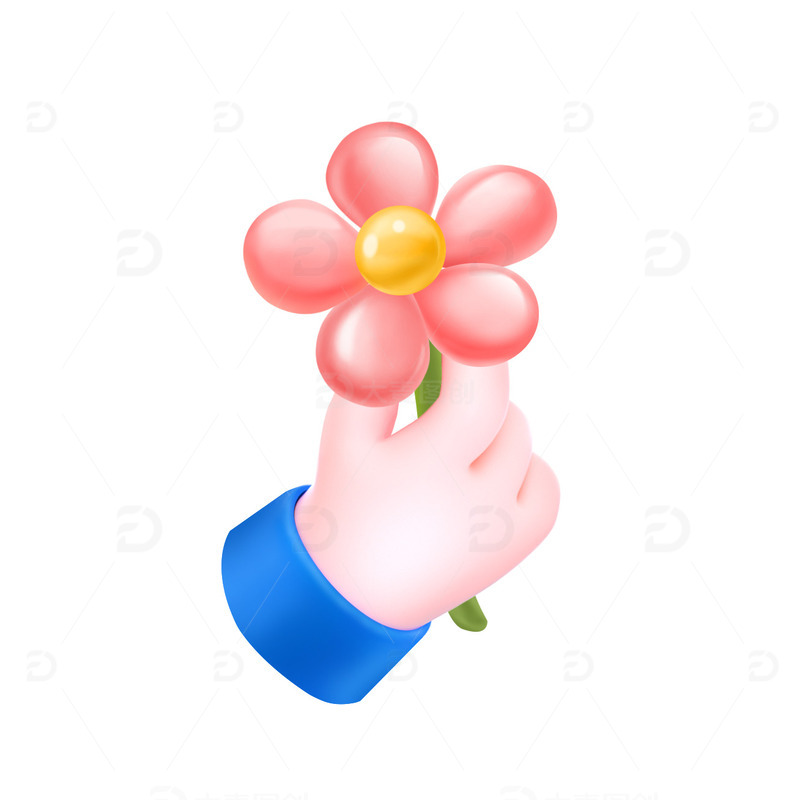 粉色3d立体手拿小红花