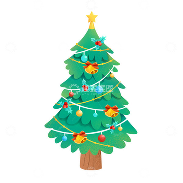 源文件下载【趣麦麦图】绿色卡通铃铛星星氛围灯圣诞树卡通手绘