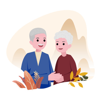 黄色扁平风秋天老年人重阳节手绘图