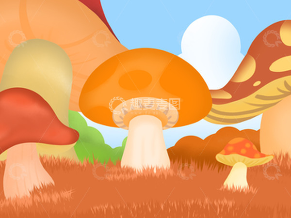 源文件下载【趣麦麦图】黄色蘑菇收获季节秋天高大蘑菇手绘背景