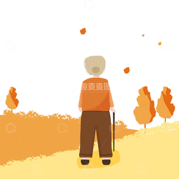 源文件下载【趣麦麦图】重阳节背景老人背影手绘素材