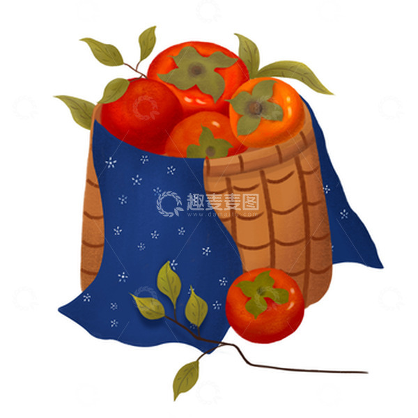 源文件下载【趣麦麦图】橙色温暖秋天秋分丰收柿子篮子手绘图