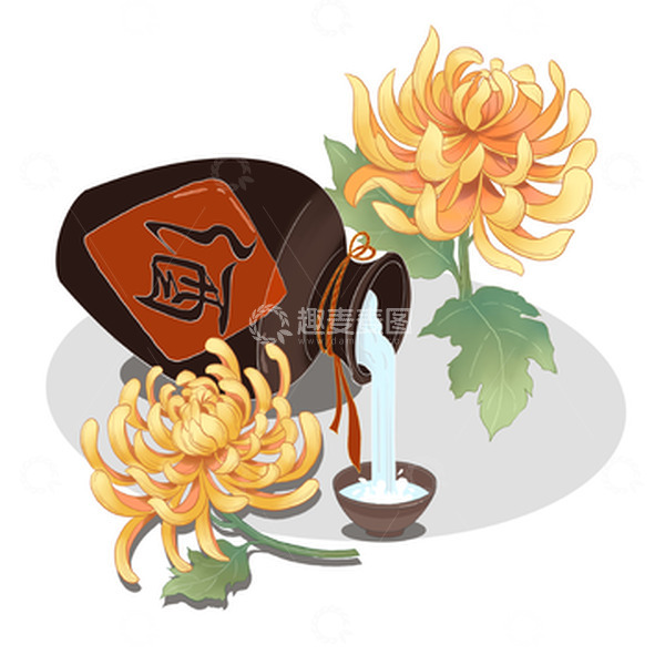 源文件下载【趣麦麦图】黄色国潮风菊花酒重阳节手绘图