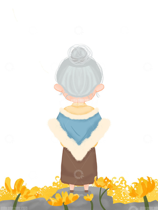 源文件下载【趣麦麦图】老人背影眺望远方重阳节手绘人物