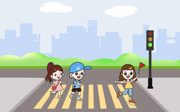 过马路安全通行手绘图