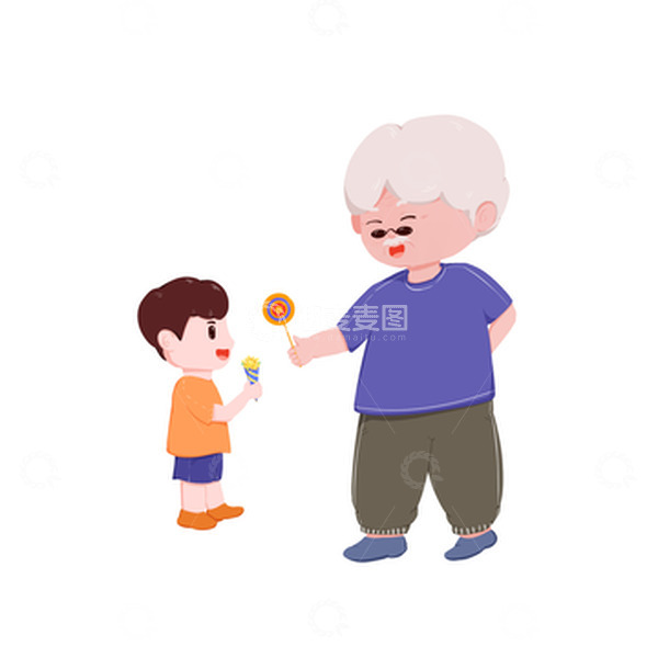 源文件下载【趣麦麦图】重阳节爷孙温馨场景互赠礼物