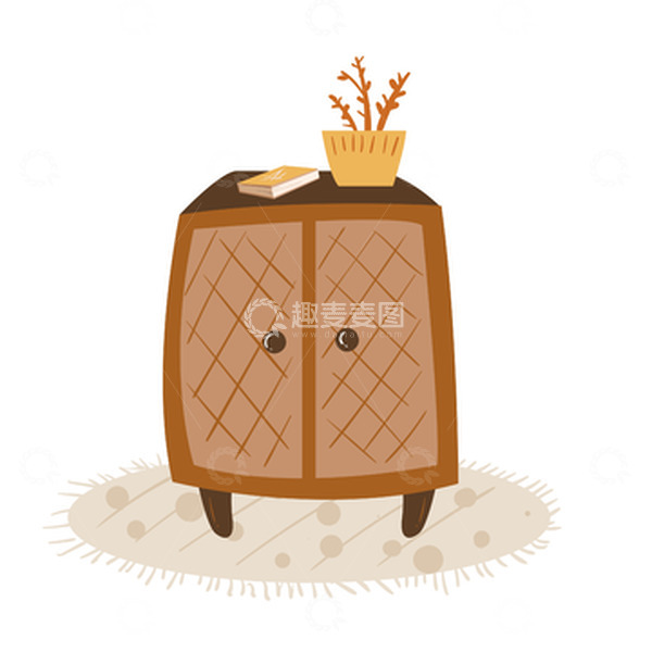 源文件下载【趣麦麦图】棕色温馨柜子矢量图花盆书元素地毯