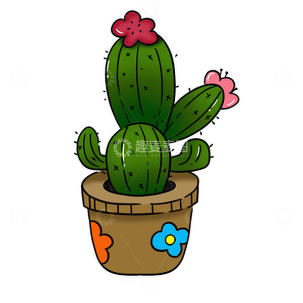 源文件下载【趣麦麦图】绿色卡通开红花的仙人球手绘图