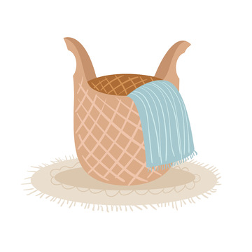 米黄矢量脏衣服框篮子元素帕子，抹布