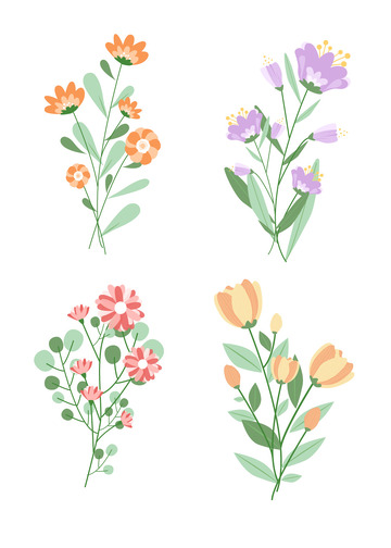 文艺小清新婚礼鲜花卉植物简约装饰插画