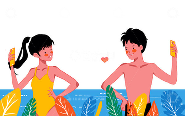 源文件下载【趣麦麦图】夏日情侣海边游玩