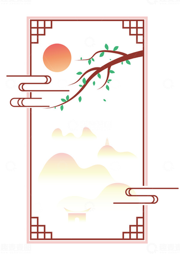 源文件下载【趣麦麦图】-中国风登高观景边框