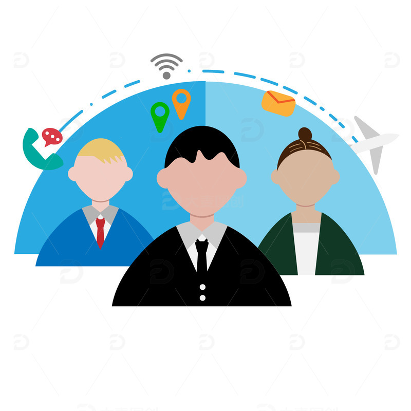 源文件下载【趣麦麦图】蓝色扁平商务图标元素