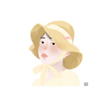 黄色草帽女孩手绘卡通插画图